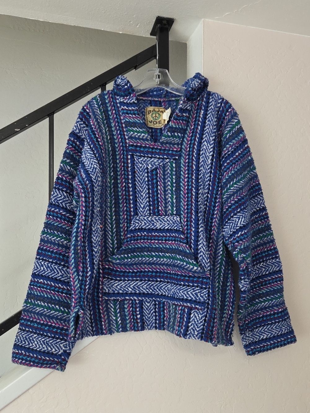 Boho Stripe Baja Hoodie Sweater - Blue
